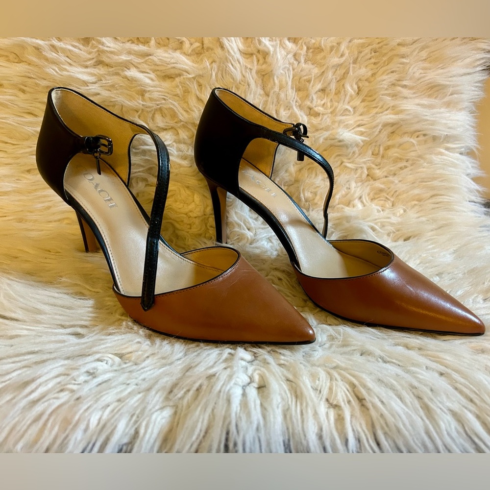 Coach Brown and Black ankle strap heels Size 8